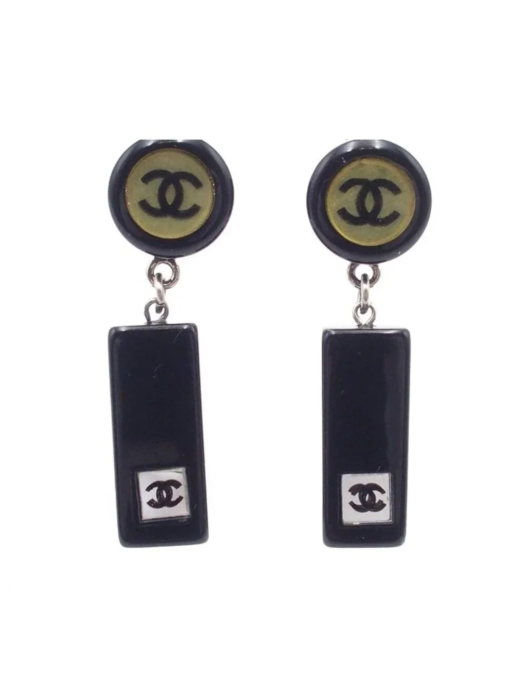 Chanel Earrings Black Plastic CC Logo Mirror Costume